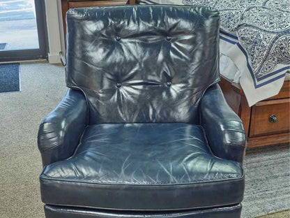 North Hickory Blue Leather Chair and Ottoman