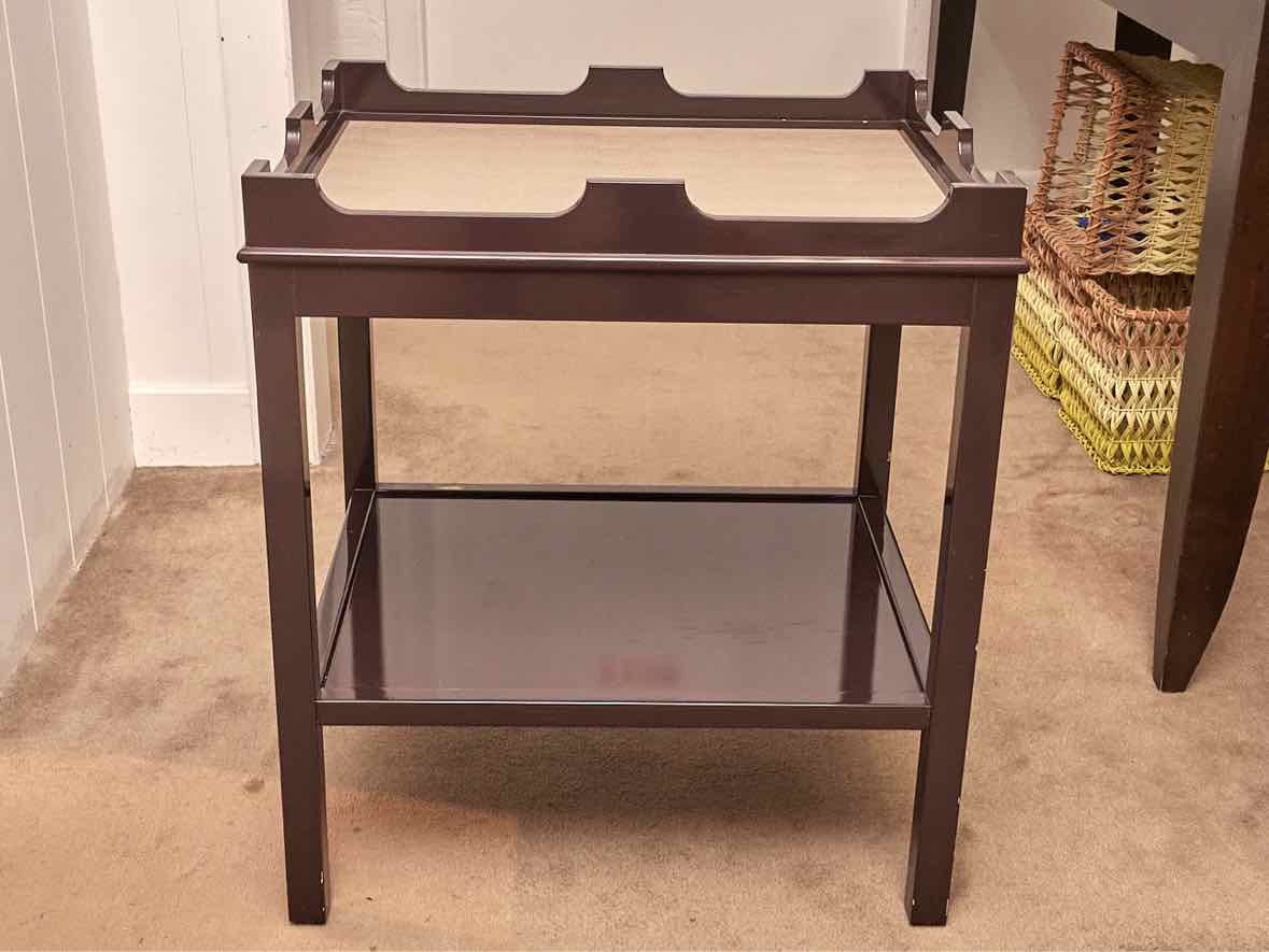 Deep Plum / Expresso Lacquer Side Table with Embossed Beige Leather Top