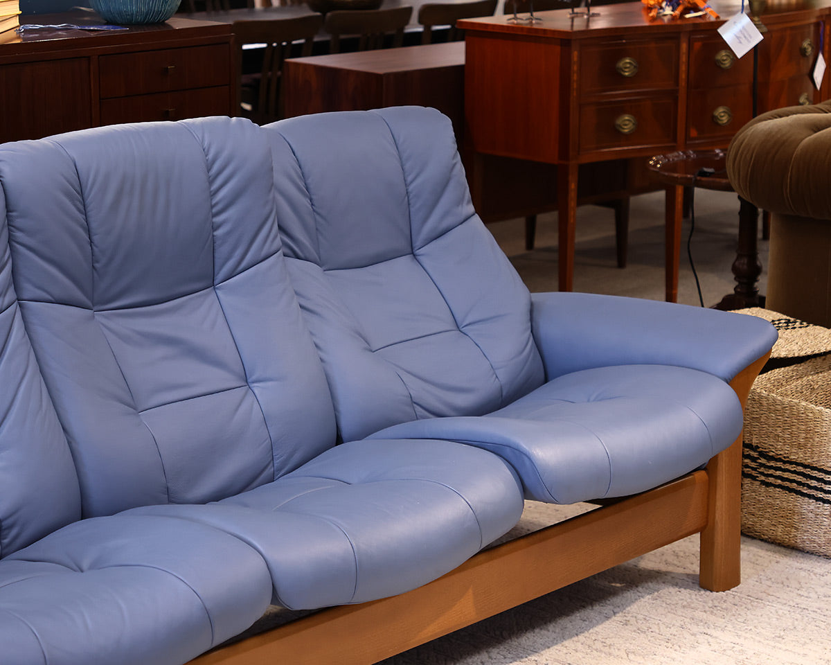 Stressless Paloma Blue Sparrow Sofa and Ottoman
