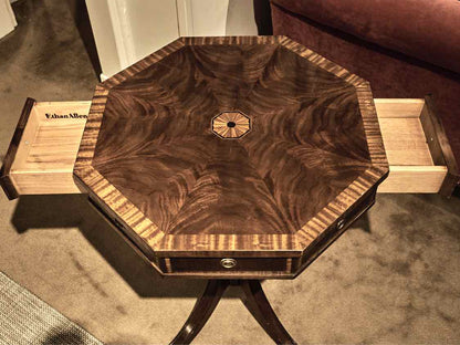 Ethan Allen Flamed Mahogany Inlay Wood Accents  2 Drawer  Accent Table