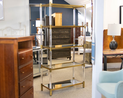 Anthropologie 'Oscarine' Lucite & Brass Finish  Bookcase with 4 Glass Shelves