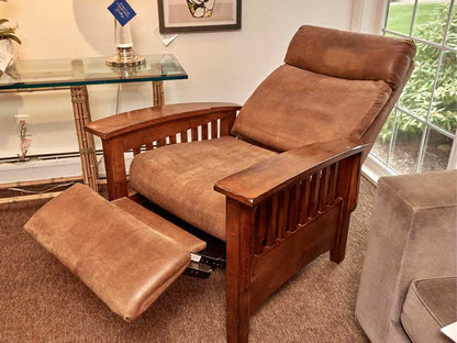Best Chairs Inc  Mission Style Suede Upholstered Cushions Stained Ash Recliner
