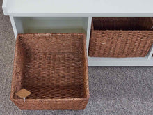Pottery Barn White Hall Bench W/ Wicker Baskets