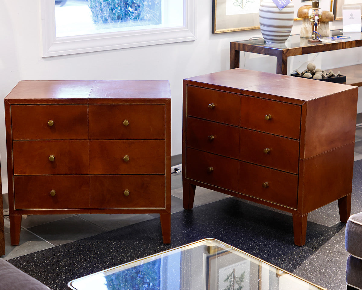Made Goods York Double Night Stands in Tobacco Leather
