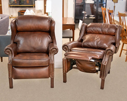Pair of Bradington Young Chippendale Recliners in Chocolate Brown Leather