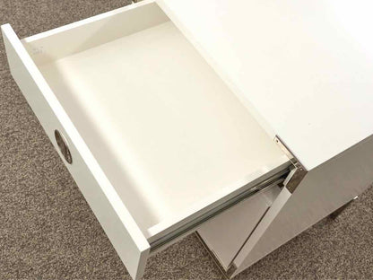 West Elm Cream 1 Drawer & 1 Door Nightstand with Nickle Legs