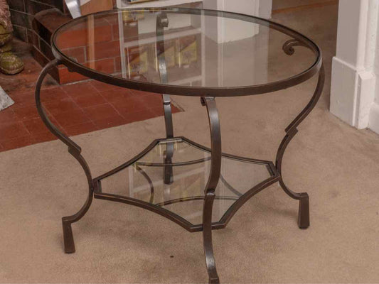 Glass Top Black Metal Base Cocktail Table