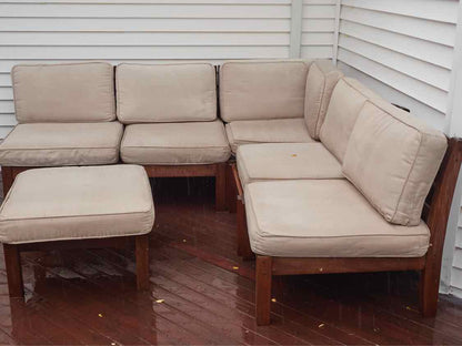 Pottery Barn 5 Piece Teak Frame Outdoor Sectional & Ottoman