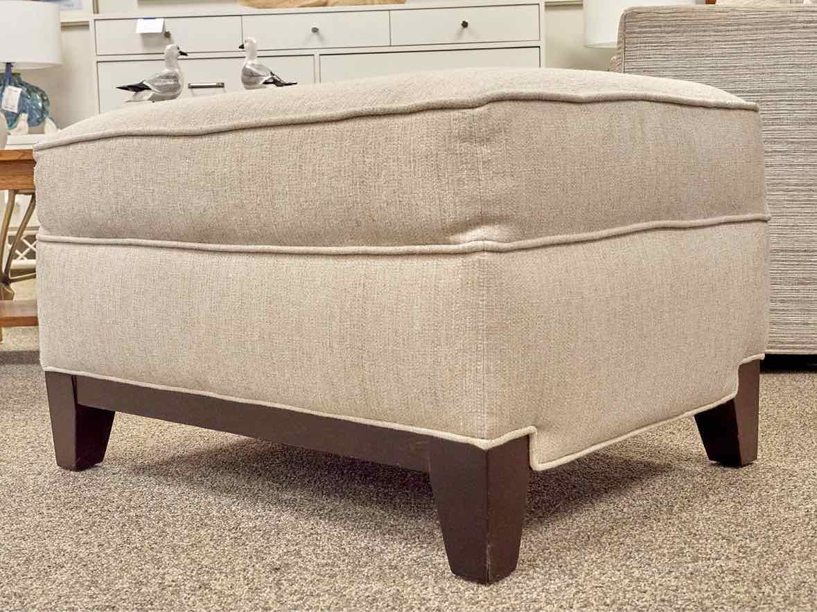 Upholstered Ottoman in Sand W/ Espresso Base