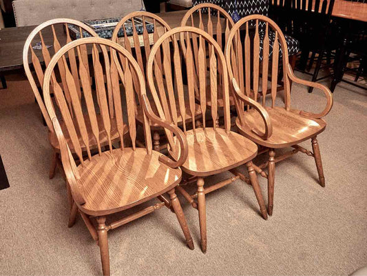 Set of 6 Oak  Bow Back Dining Chairs