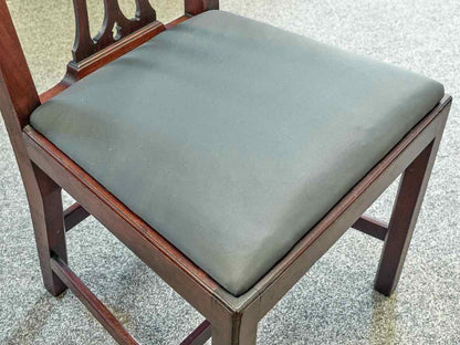 Set of Mahogany Chippendale Style  Dining Chairs with Grey Upholstered Seats