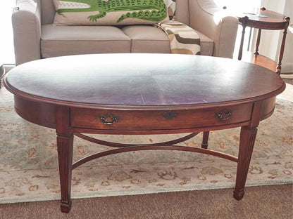 Drexel Heritage Mahogany 1 Drawer  Oval Cocktail Table