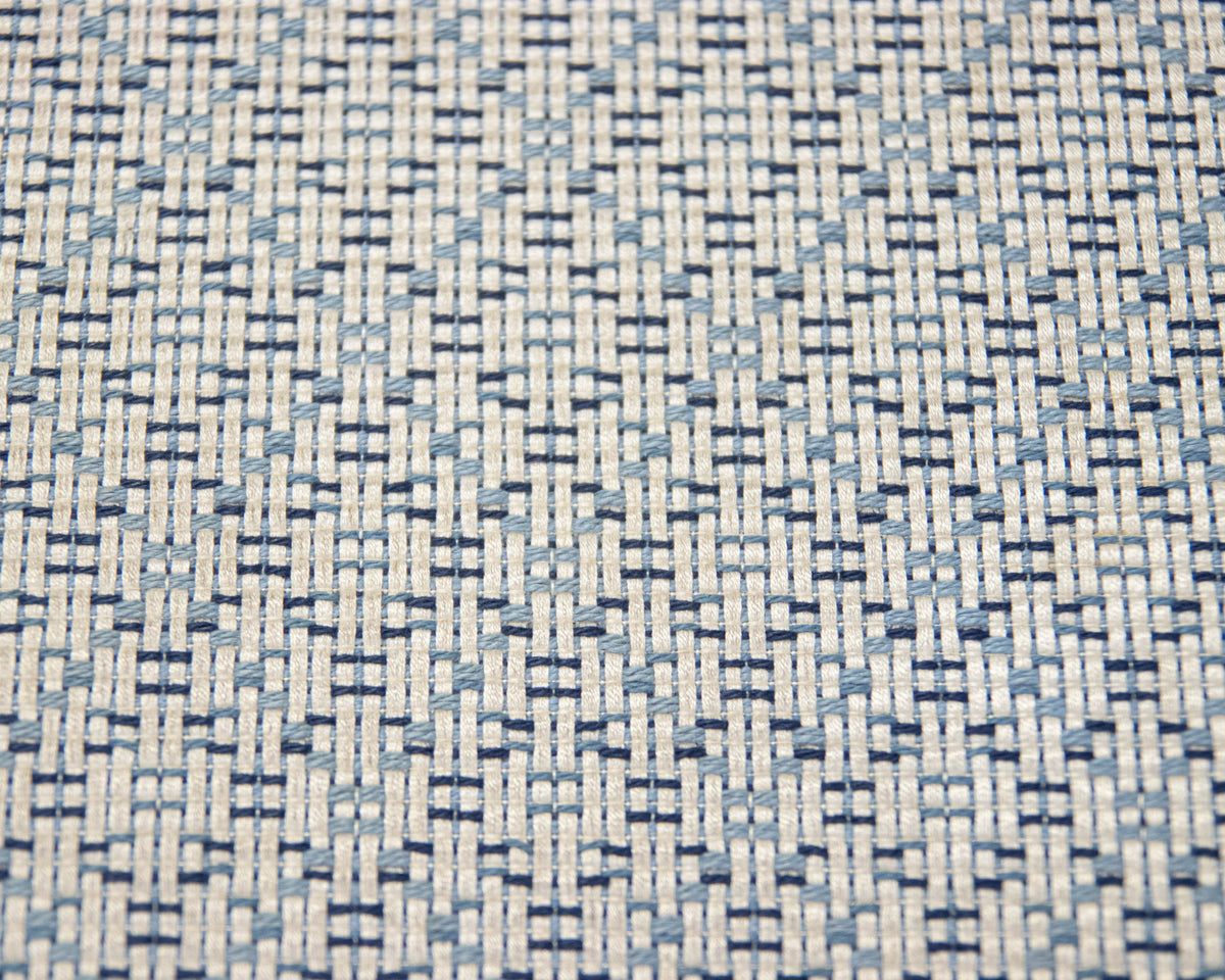 Bench in Textured Blue & Ivory Woven with Silver Nailhead Trim