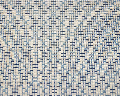 Bench in Textured Blue & Ivory Woven with Silver Nailhead Trim