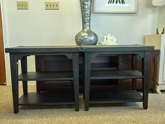 Pair of Weathered Black Side Tables