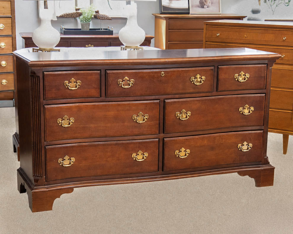 American Drew 7-Drawer Serpentine Front Dresser with Mirror in Cherry