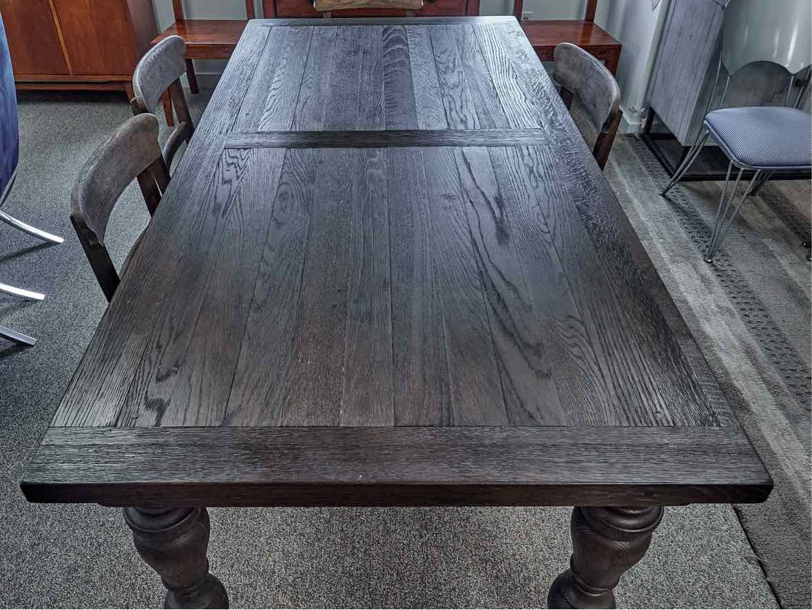 RH 19th C. Oak Baluster Dining Table & Set of 6 English Schoolhouse Side Chairs