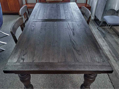 RH 19th C. Oak Baluster Dining Table & Set of 6 English Schoolhouse Side Chairs