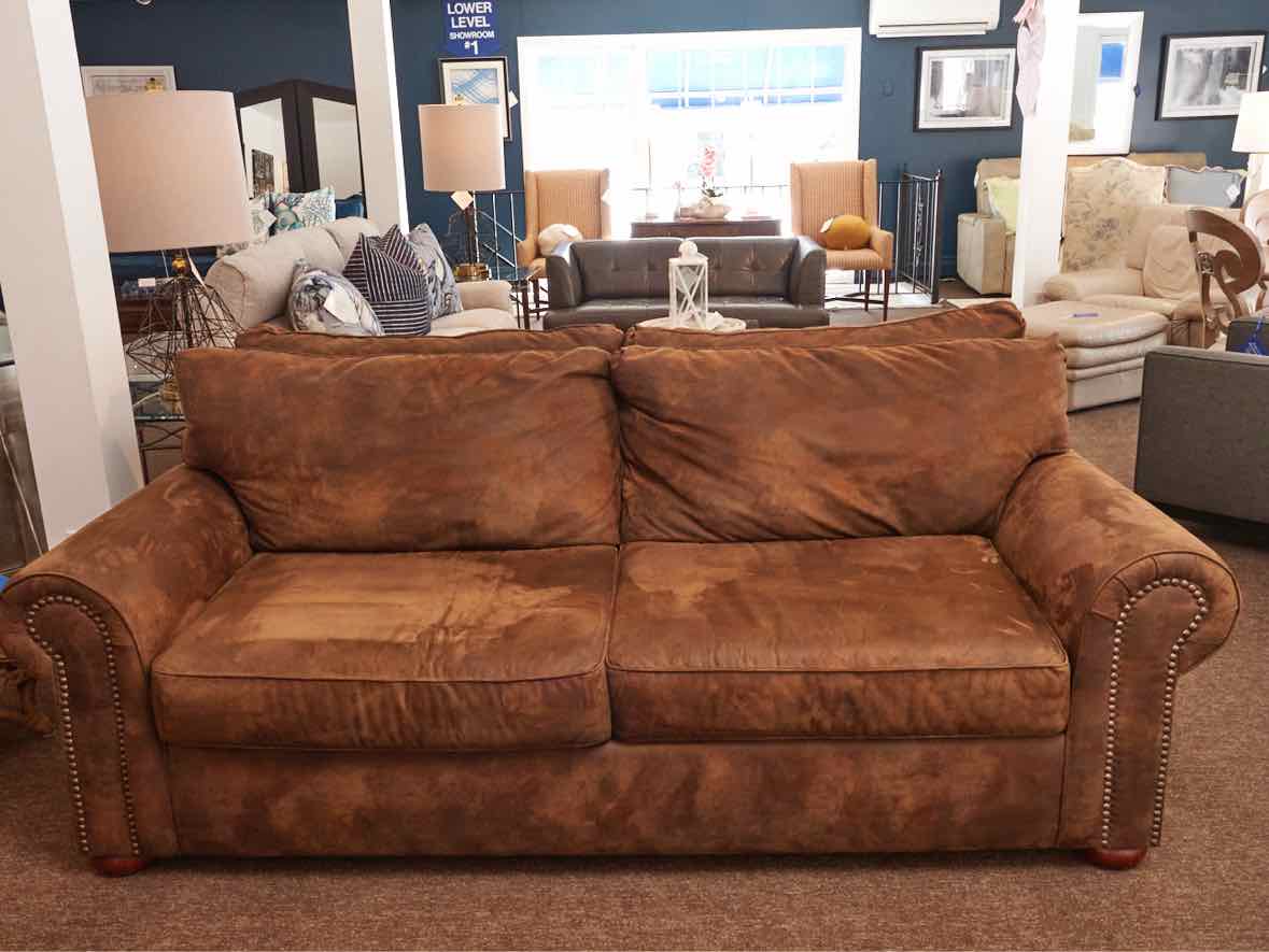 Klausner Micro Fiber Brown Suede 2 Cushion  Nailhead Trim Bun Feet Sofa