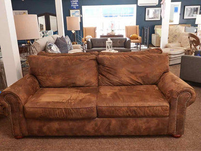 Klausner Micro Fiber Brown Suede 2 Cushion  Nailhead Trim Bun Feet Sofa