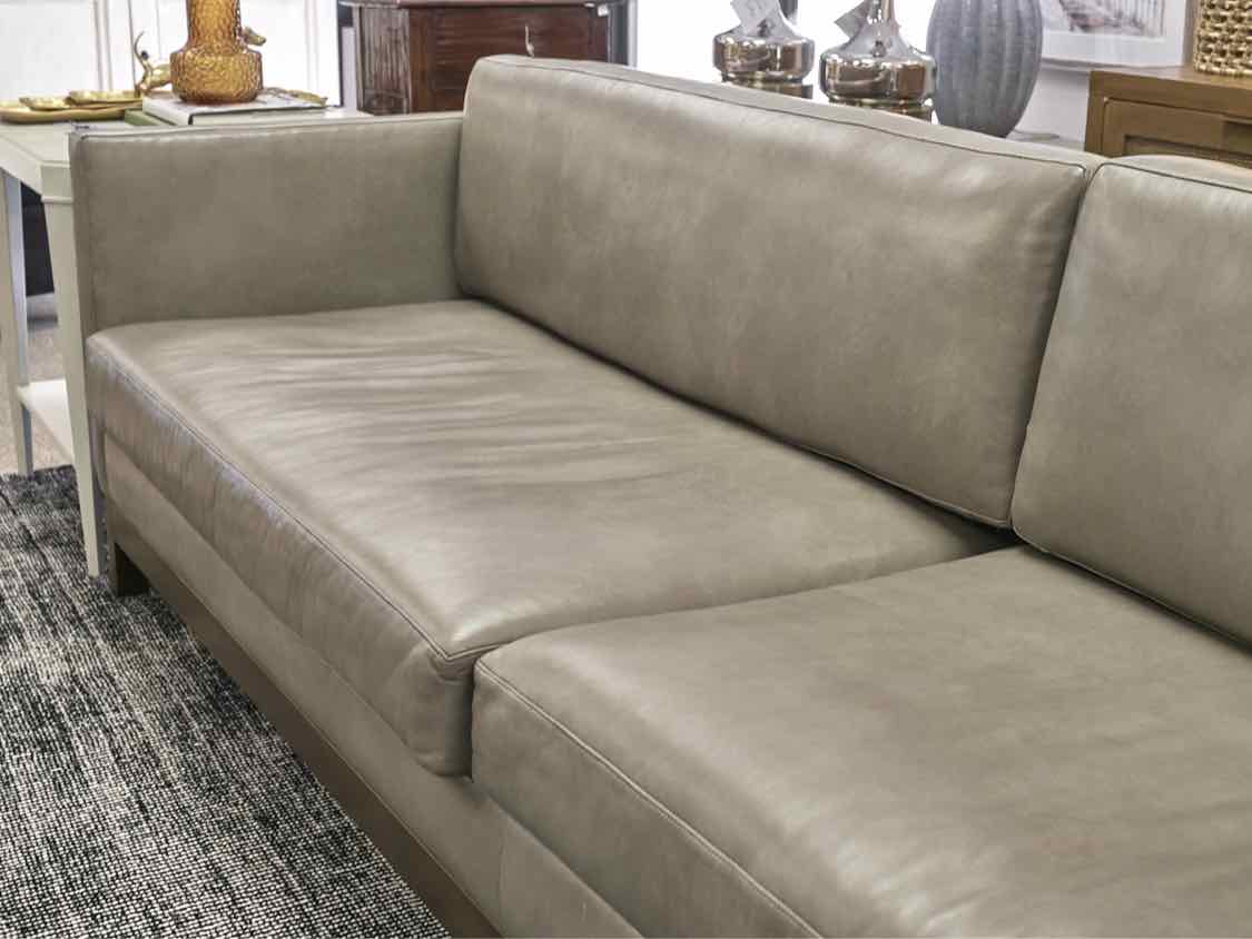 Grey Leather 3 Piece Sectional with Bench Seat Cushions