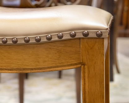 Pair of Counter Stools in Buff Faux Leather on Honey Finish Frame