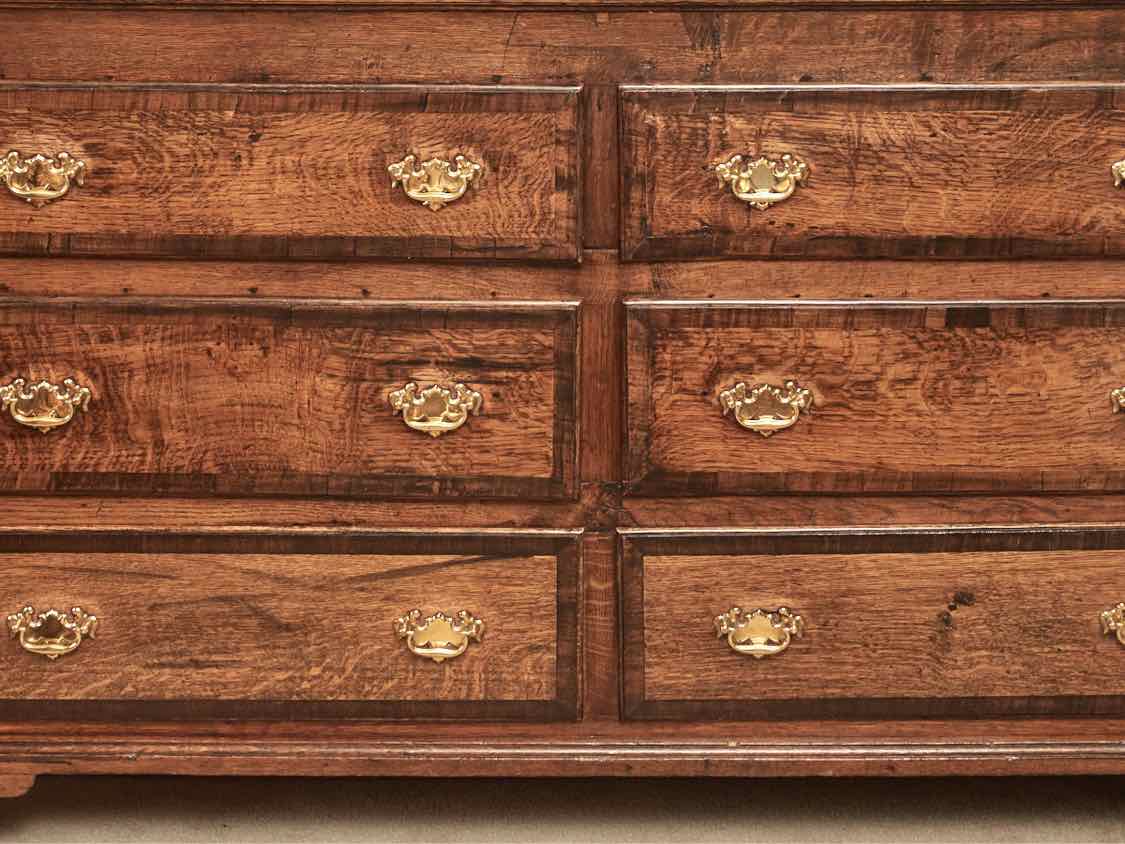 English Antique Walnut 6 Drawer Solid Brass Handles  Chest