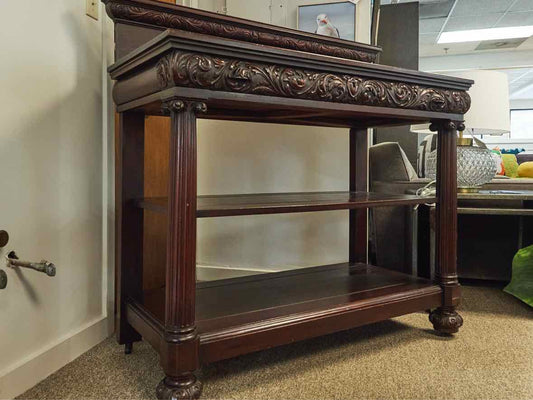 Carved Open Server with Backsplash in Dark Finish Mahogany