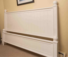 White Finish Beadboard  King Bed with Cannonball Finals
