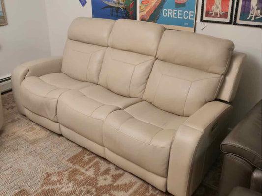 Motomotion Home Theater Ivory Leather Drop Down Console Power Recliner Sofa