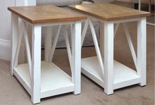 Pair of White Finish Base Side Tables with Stain Top