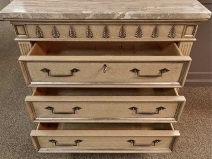 Marge Carson Stone Top Accent Chest in Cream and Silver