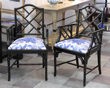 Pair of Espresso Bamboo Open Weave Arm Chairs