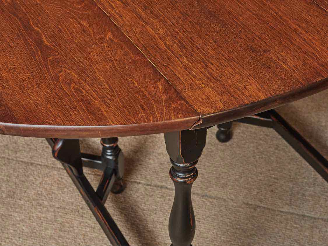 Cherry Drop Leaf Dining Table 9.75" Butterfly Leaf Distressed Black Legs