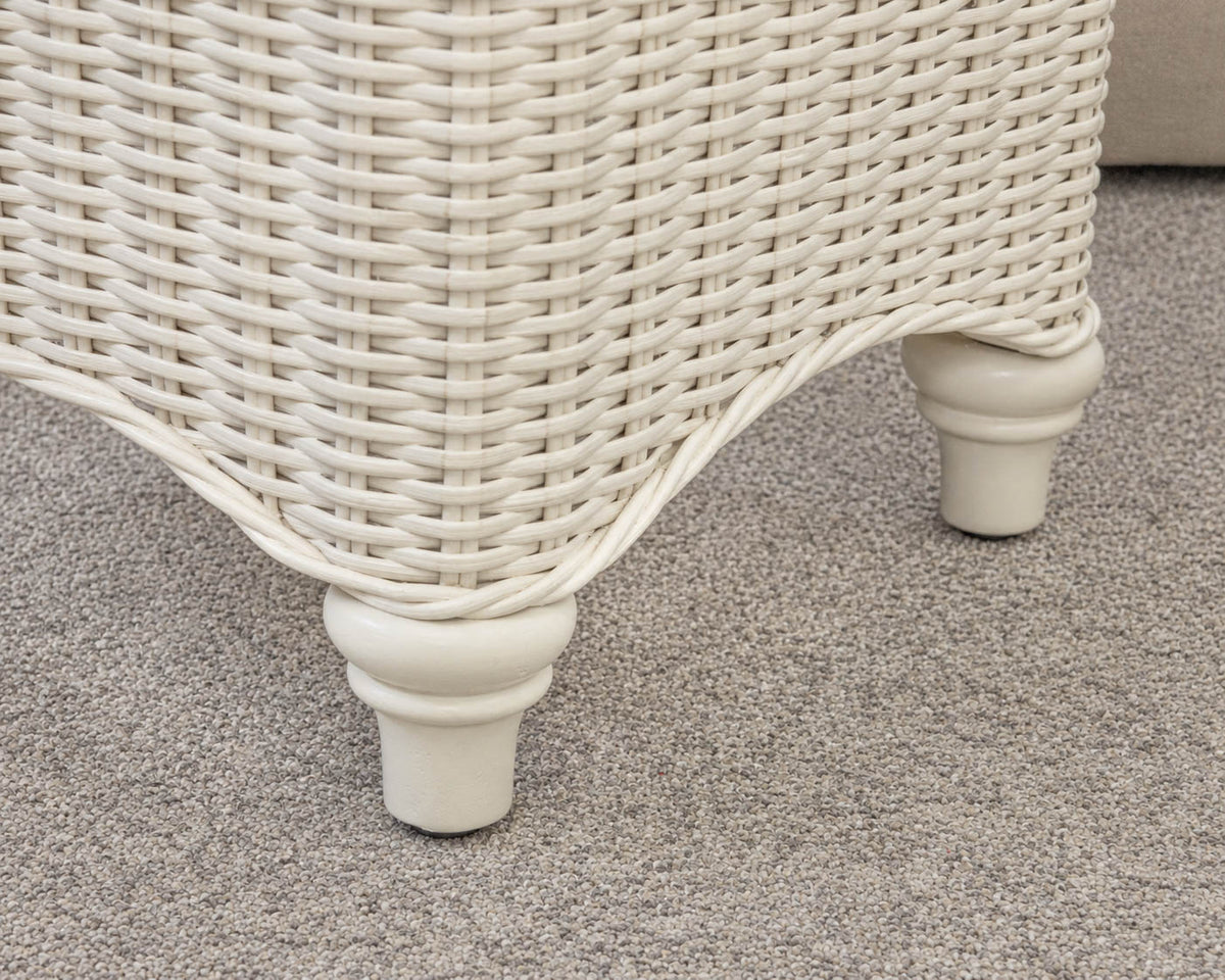 Capris Furniture Hassock Cocktail Table in White Wood & Wicker