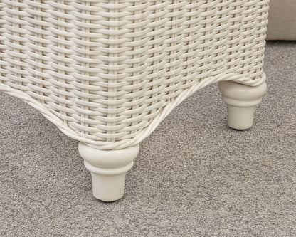 Capris Furniture Hassock Cocktail Table in White Wood & Wicker