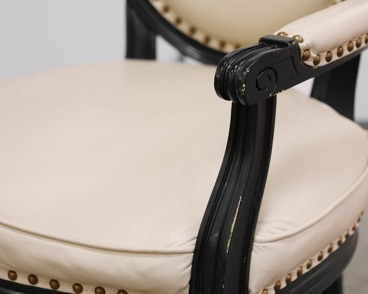 Set of Six Dining Chairs. Espresso Finish w/White Leather..