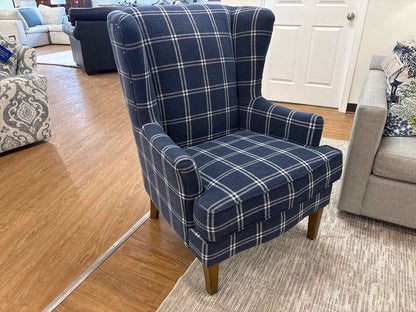 Jofran 'Lacroix' Navy Plaid Wingback Chair