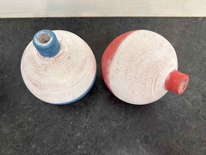 Set of 2 Clay Round Fishing Bobber Bud Vases