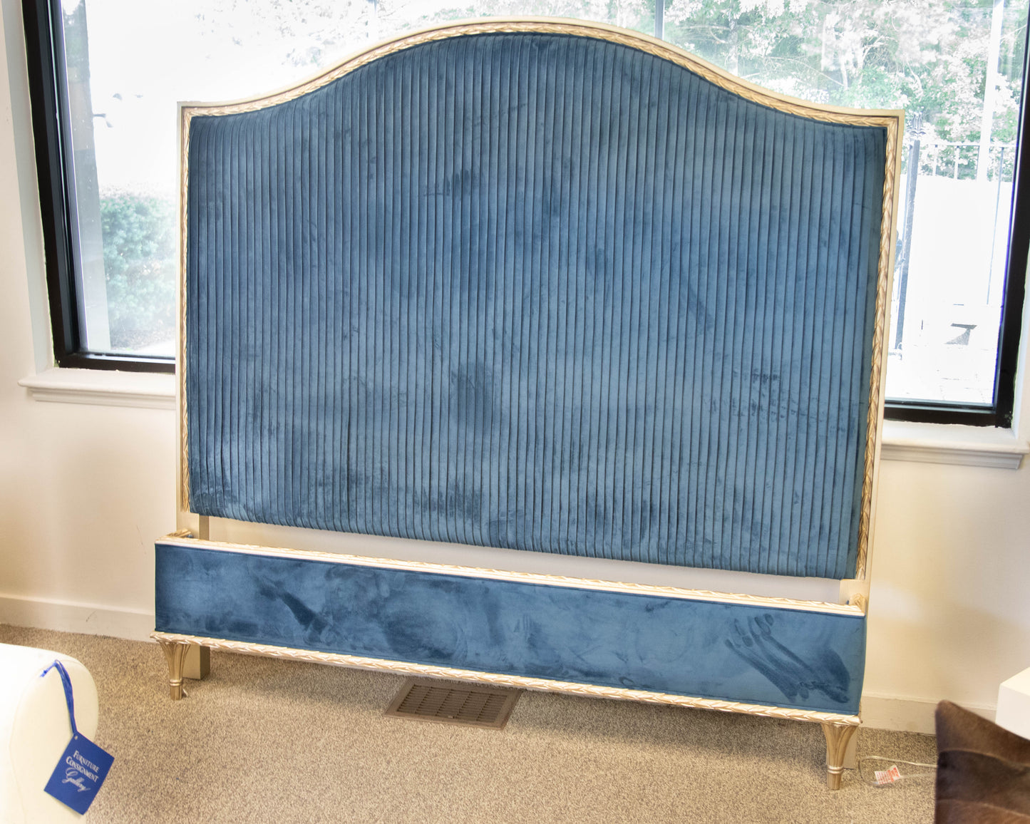 Caracole 'Composition's' Peacock Blue Velvet Upholstered Platform Queen Bed