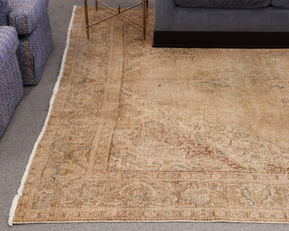10 x 14 Center Medallion Tea Washed Taupe & Aqua Rug