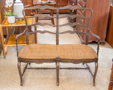 French Woven Rattan Double Seat Setee On Bronze Ladder Back  Frame