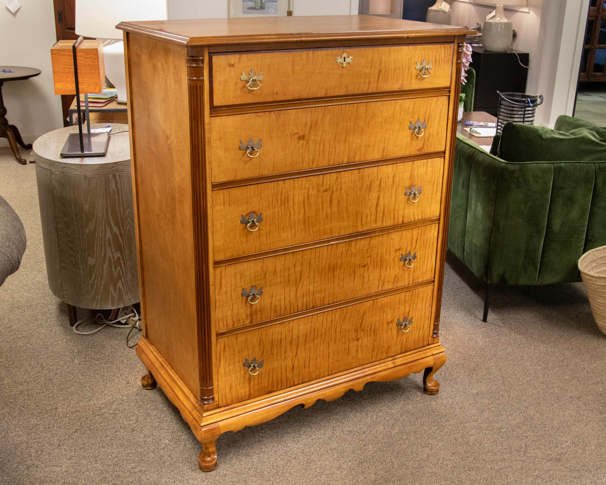 Solid Tiger Maple Five Drawer Chest