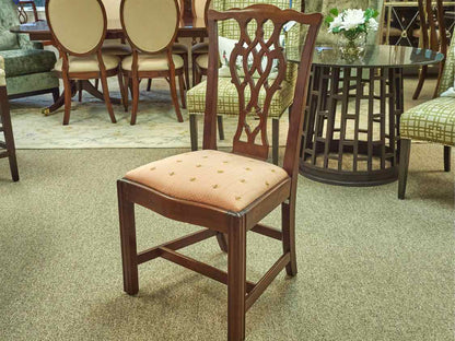 Set of 6 Chippendale Dining Chairs in Cherry with Pale Coral Bee Fabric Seats