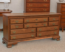 Cherry Eight Drawer Dresser In Warm Chestnut Finish W/ Scroll  Brass Bail Pulls