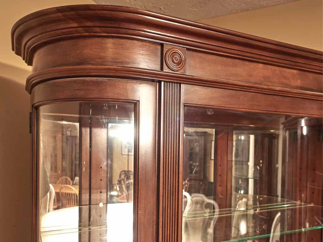 Pulaski Cherry Curved Glass 2 Door 5 Glass Shelf  Display Cabinet