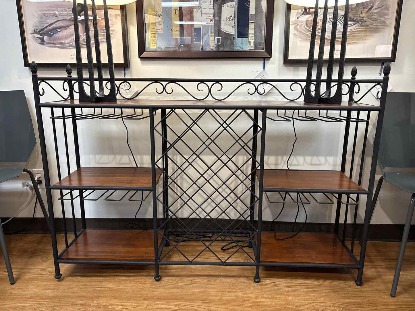 Metal Wine Rack with Wooden Shelves