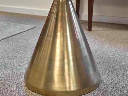Round White Marble Table with Brass Cylinder Metal Base
