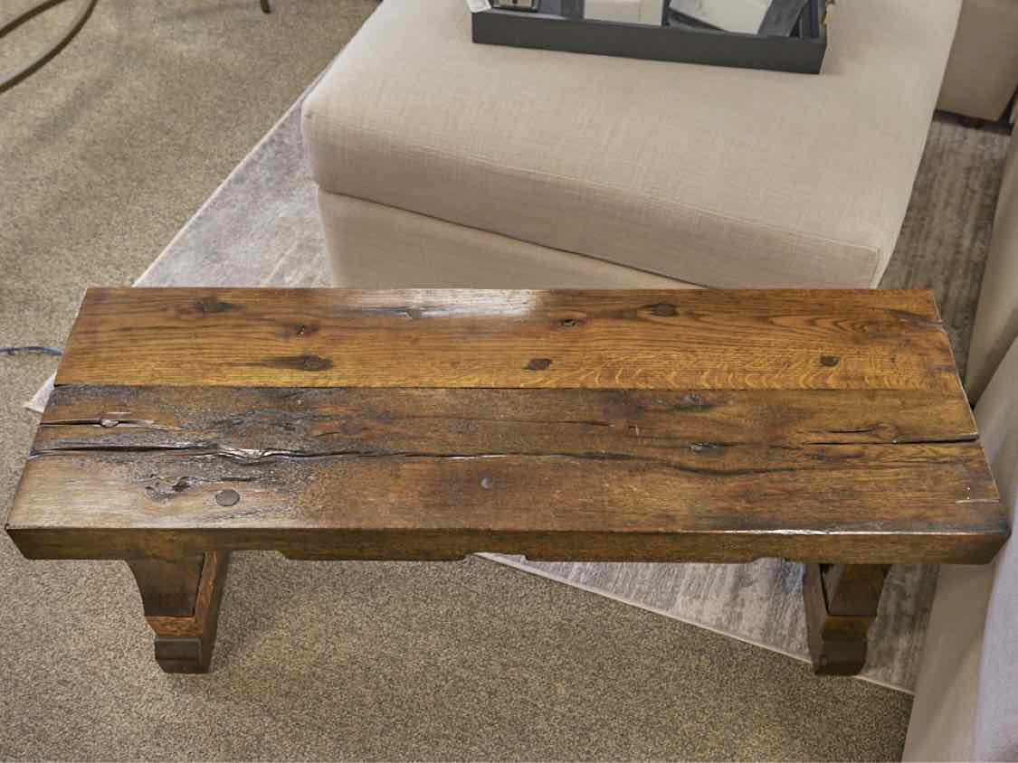 Rustic Solid Oak Cocktail Table With Copper Accents