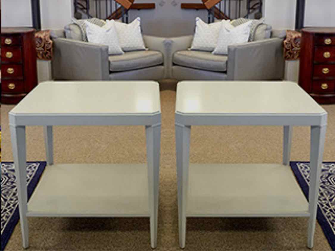 Pair of Woodbridge  Off White Rubbed Through Fiinish Side Tables